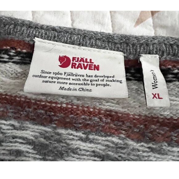 Fjallraven Ovik Folk Knit Sweater women's XL wool fair isle stripe pullover warm - Picture 4 of 5